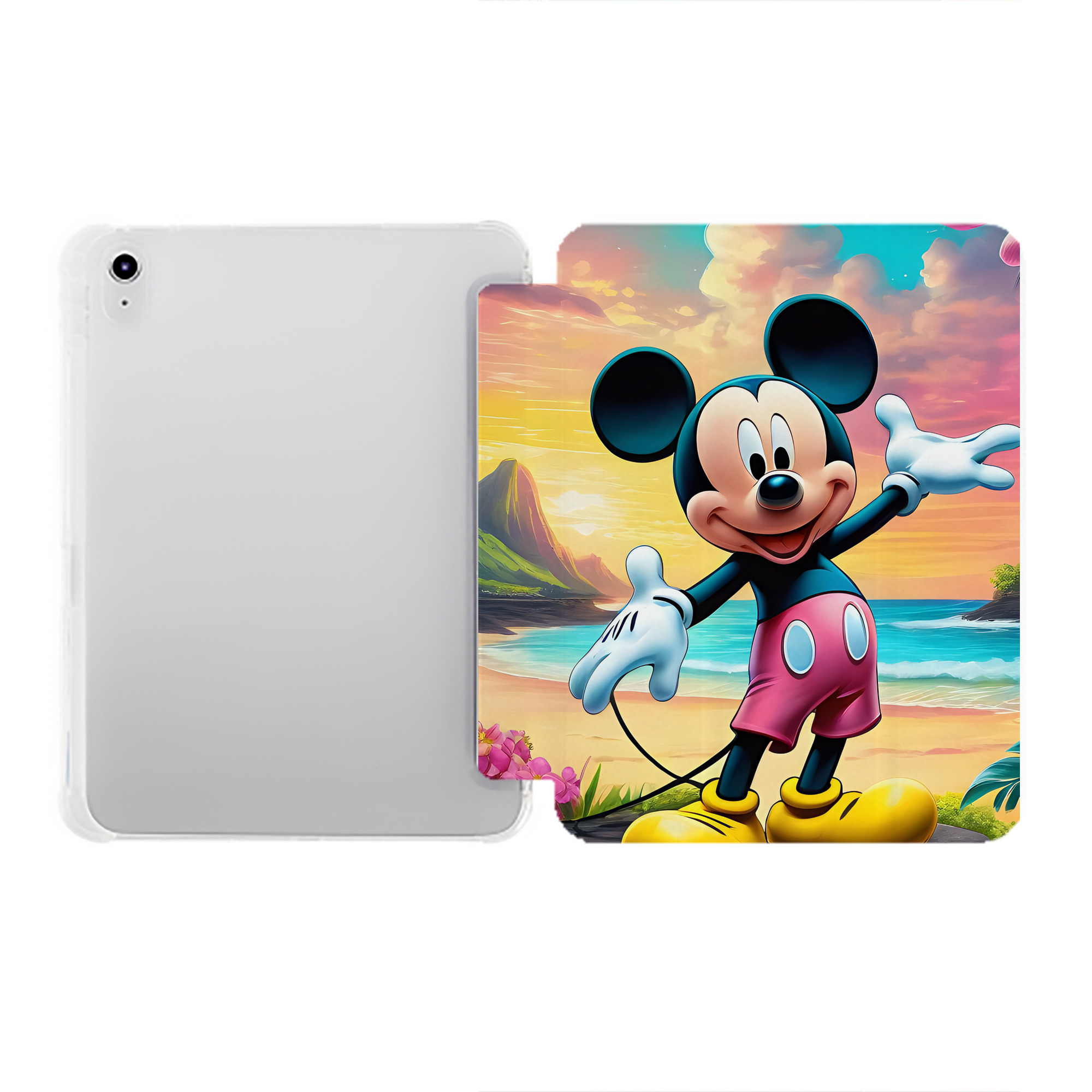 （画像用） ミッキーマウス Mickey Mouse IPad ケース ペン収納付き 三つ折りスタンド PUレザー×シリコン 対応機種9.5/10.5/10.9インチ